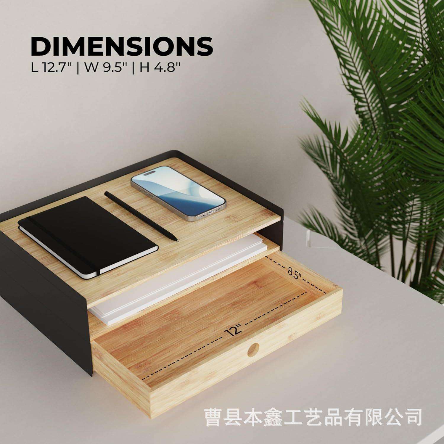 木制收纳盒办公桌面文件管理器双层书桌整理盒带抽屉实木储物盒