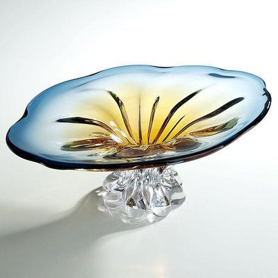 现代简约高档客厅果盘家用轻奢艺术感渐变琉璃水果盘大号高脚果盘