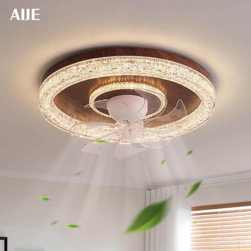 中古风卧室吸顶灯隐形摇头风扇灯静音复古美式轻奢高级感房间灯具