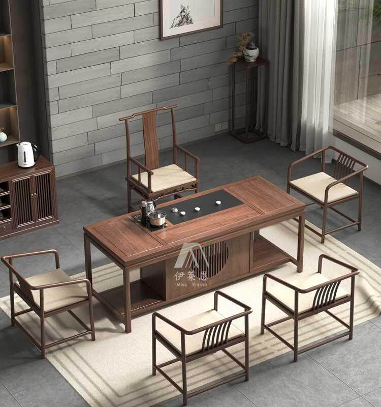 伊莱恩北美白蜡木实木客厅家具新中式茶桌椅组合茶几办公室泡茶台