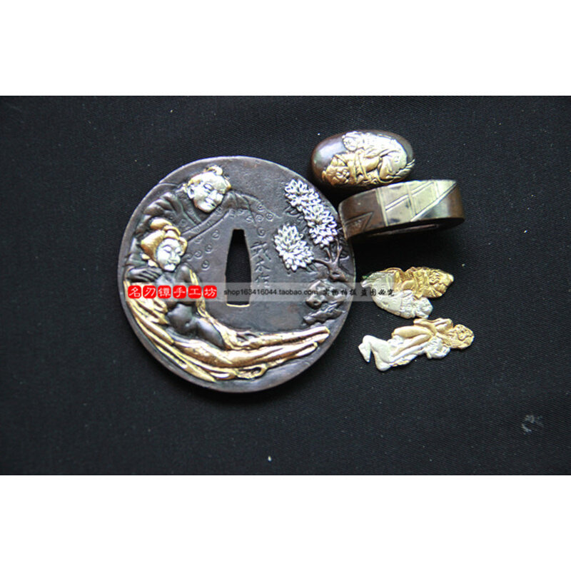 纯铜鎏金刀镡/日本刀镡武士配件//刀盘护手/金具装