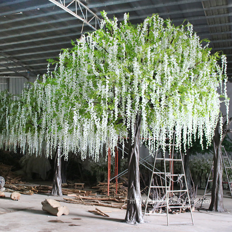 广州仿真豆花树室内外阻燃假树婚庆装饰花树白色紫藤花树仿真花树