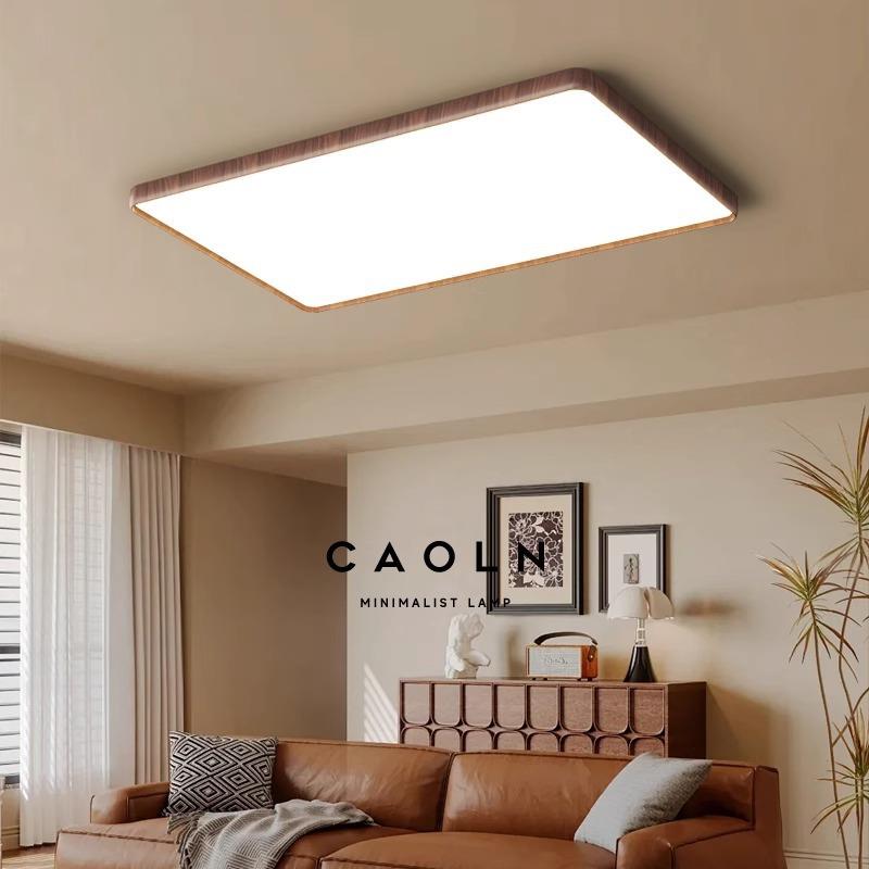 日式原木风客厅灯复古简约胡桃木色护眼卧室灯超薄无缝隙吸顶灯具