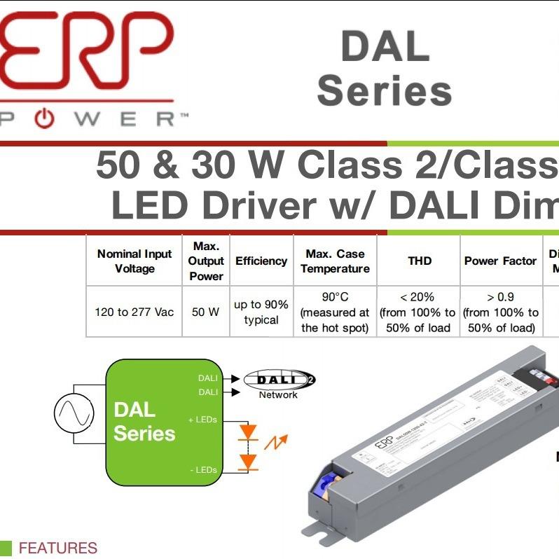 ERP电源 DAL30W-0600-42–T 30W DAL30系列LED电源 120to277 Vac