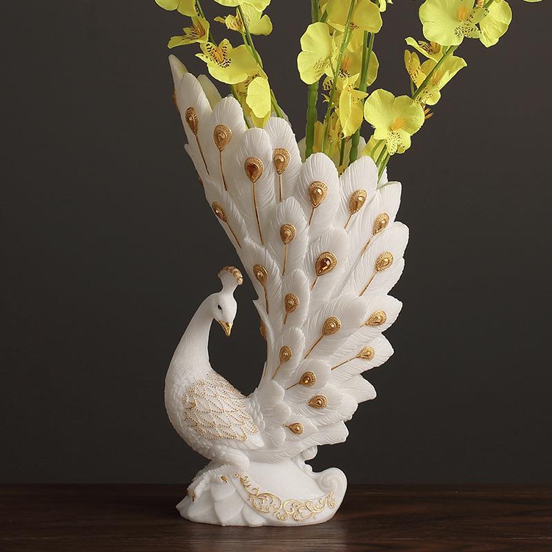 轻奢树脂复合砂岩孔雀摆件客厅桌面电视柜玄关装饰品工艺品摆设