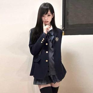 JK制服女学院风三粒扣原创灰色黑色绀西服外套 花千猪圣研高西装