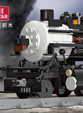 杰星59003积木城市交通CN5700蒸汽火车模型男孩拼装插儿童玩具