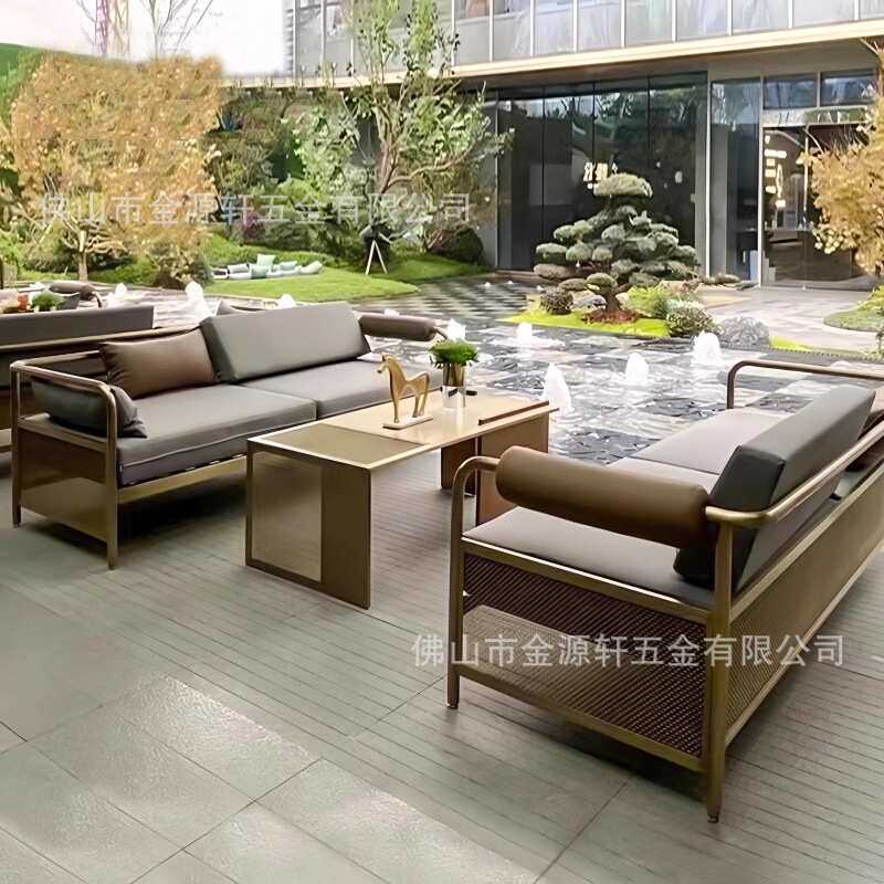 户外沙发茶几组合庭院别墅花园电镀不锈钢售楼部露天防水室外民宿