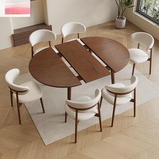 法式中古风实木餐桌伸缩折叠圆桌可变椭圆形桌子家用小户型吃饭桌