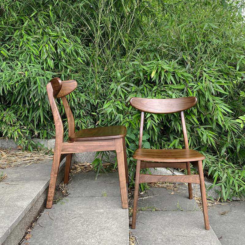 北美黑胡桃木休闲椅餐椅全实木餐厅家具现代简约小户型椅子小蝴蝶