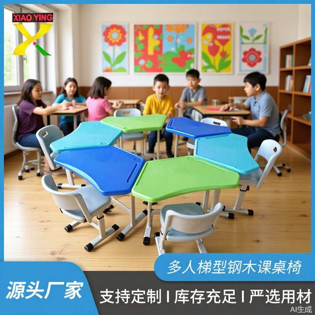 订制大桌面梯型配吹塑椅学生课桌椅 订制学校/辅导班中小学生桌椅