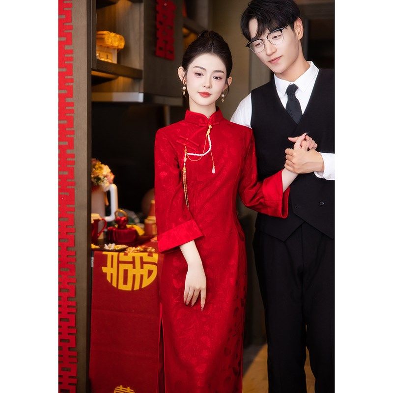 现货速发中式红色结婚旗袍敬酒服礼服/晚装