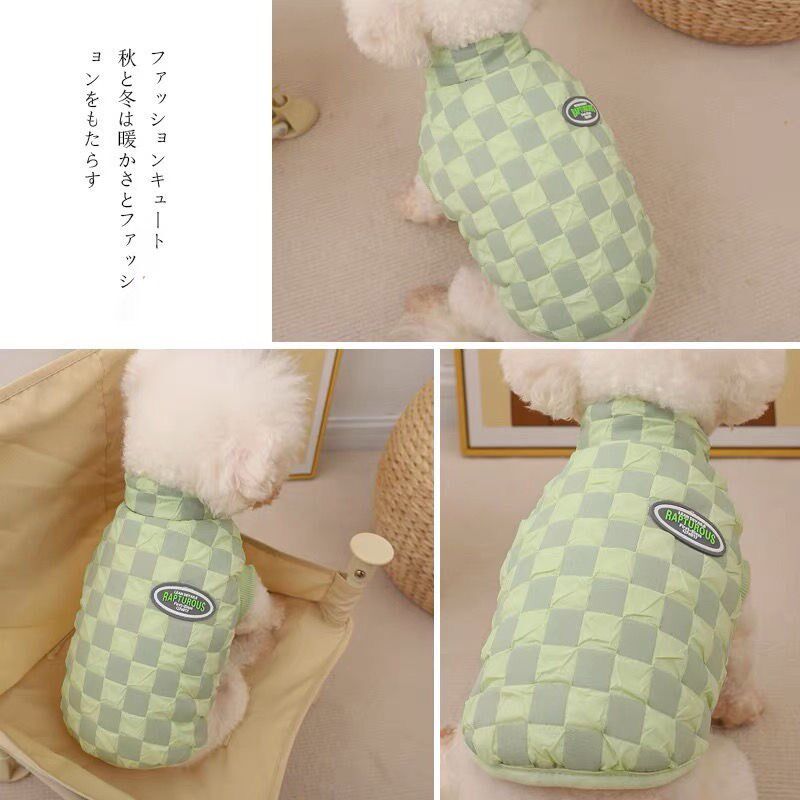 现货速发泰迪衣服棋盘格小奶狗约克夏博美法斗秋冬季保暖棉服纽扣