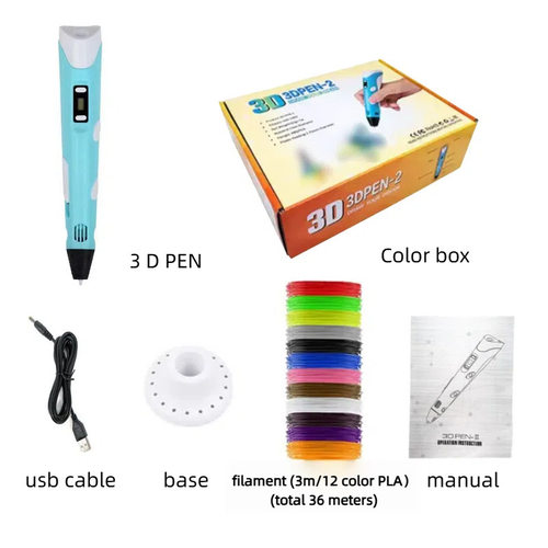 二代3D打印笔配3米12色耗材36米电商热销  3D pen 电商热卖品