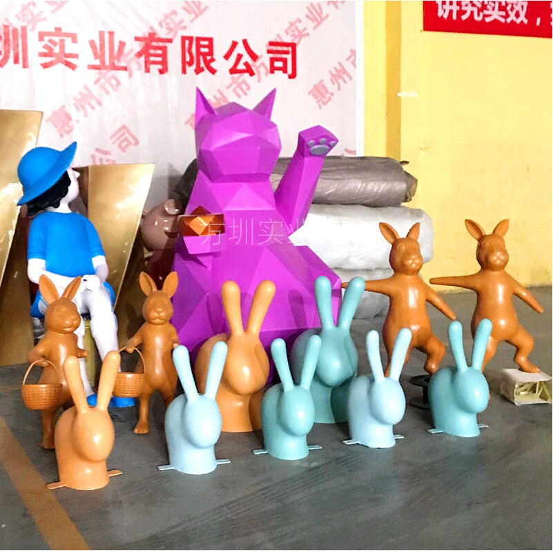 园林景区仿真摆件切面花猫兔组合雕塑网红打卡装饰小品玻璃钢定制