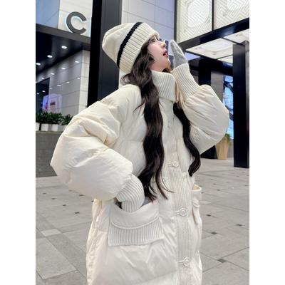 白色长款90羽绒服女款冬季2025新款小个子韩系宽松加厚白鸭绒外套