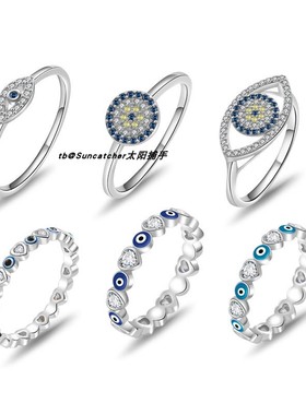 Evil Eye恶魔之眼戒指 爱心镶锆石蓝眼睛指环 ring