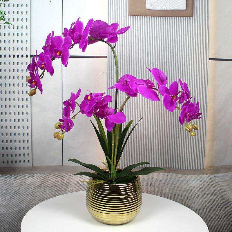 蝴蝶兰仿真花套装 创意绢花陶瓷工艺摆设 装饰假花盆栽 厂家