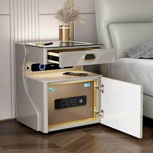 智能无线床头柜保险柜现代简约充电指纹锁床边柜保险箱一体静音