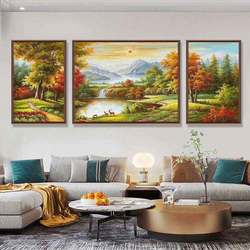 大芬村装饰画纯手绘油画风景山水客厅挂画聚宝盆欧美式简约餐厅画