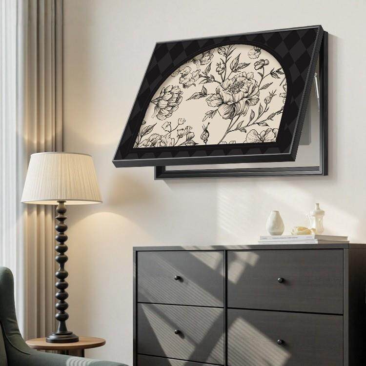 黑白花卉电表箱装饰画中古风法式壁画配电箱网线盒遮挡挂画