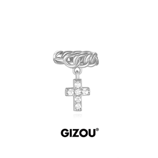极昼GIZOU朱志鑫同款925银满钻十字架耳夹男高级轻奢感无耳洞耳扣