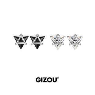 999纯银黑钻耳钉男士高级感痞帅风小众简约三生石黑色六芒星耳饰