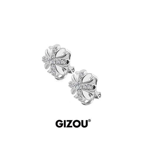 莫桑石鸢尾花十字花纯银耳夹