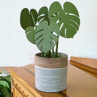 杯垫树防烫龟背竹垫餐桌磁吸摆件仿真绿植植物盆栽隔热垫创意叶子