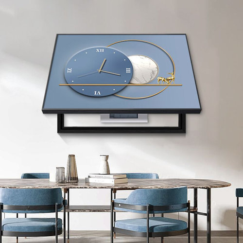 现代简约带钟表电表箱装饰画新款餐厅遮挡配电箱挂画电闸箱装饰画