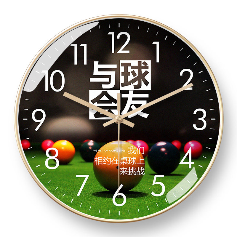 桌球室挂钟台球厅钟表艺术台球馆石英钟装饰太阳机芯设计感可定制