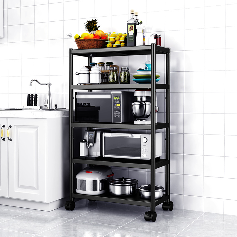 不锈钢厨房置物架落地多层可调节微波炉烤箱锅具储物柜收纳货架子