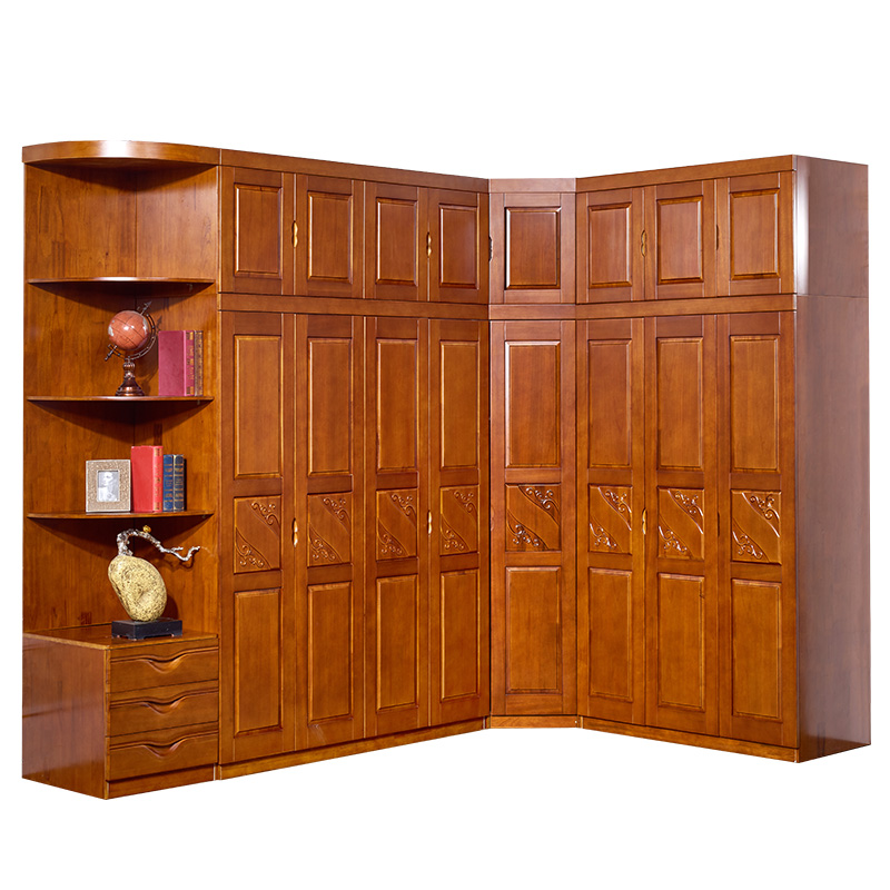 香樟木实木衣柜家用组装3 4 5 6门转角衣柜主卧室家具整体大衣橱