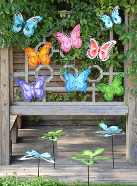 户外园林仿真动物墙壁装饰摆件庭院铁艺蝴蝶插件花园景观雕塑小品