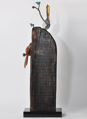 铜树枝鸟摆件结合厚重船木家居店面摆放I办公室摆放喜庆工艺品摆