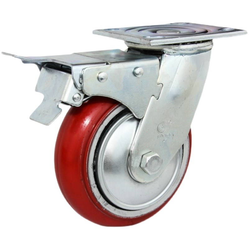 林春4系6寸重型圆弧铁芯PUs刹车万向轮承载410KG脚轮4-6WJH51-SC1