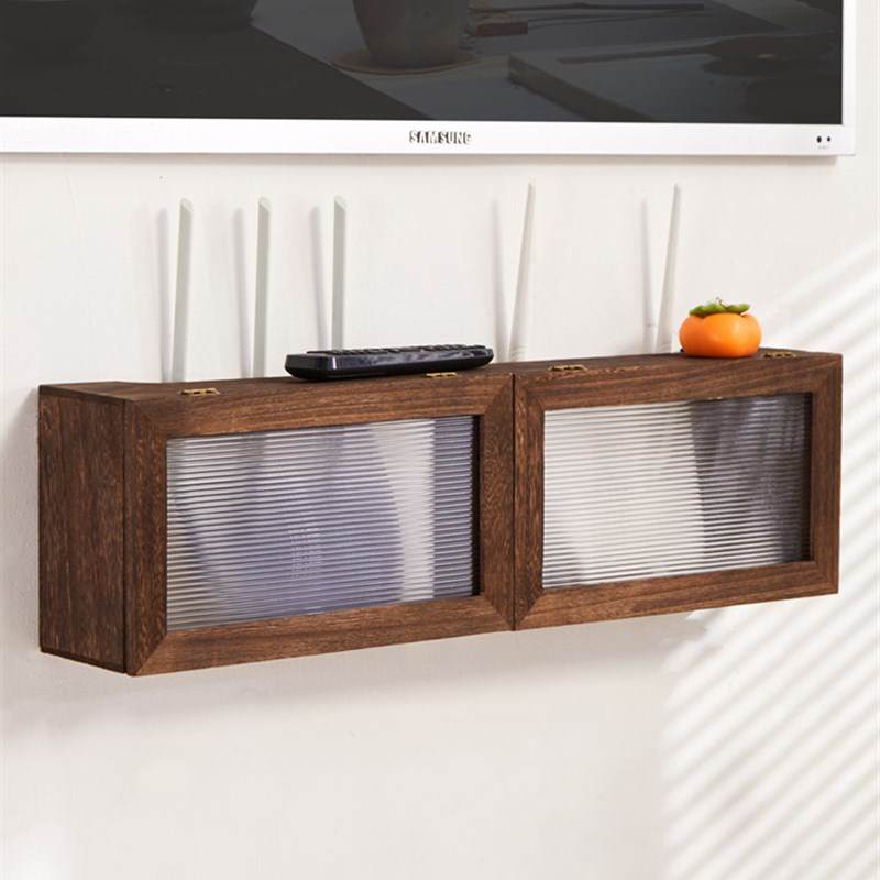 实木壁挂式路由器收纳盒p机顶盒置物架插座遮挡wifi无线光猫70CM