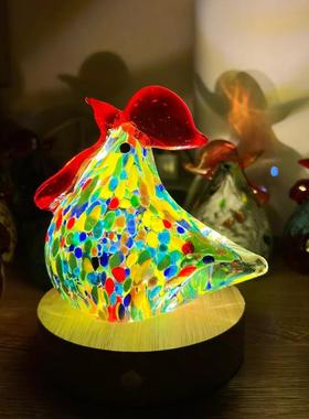 琉璃玻公鸡摆件手工璃寓意吉彩MTP色动物室装饰工祥艺品办公桌面