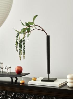 侘寂黑插色高级花感玄关风装饰摆件极12121 简花瓶铁艺桌面艺术器