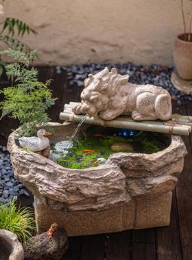 涵中式招财流水摆件循环水喷客新厅玄关禅意泉BJ23042卧龙落掬地