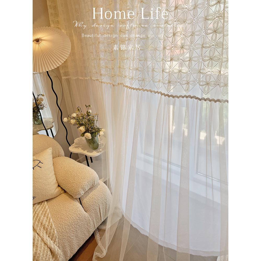 贝尔蒂 法客式新复古风格蕾丝光纱帘梦幻清窗帘厅阳台IBE透高端窗