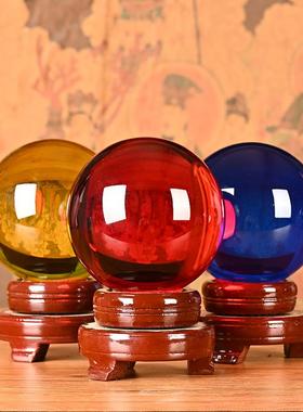 红粉水晶球客GCL厅摆件晶紫水晶白水黄水晶蓝绿玻璃球大号居装家