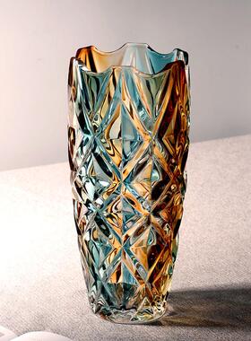 玻轻奢翡翠金水晶璃金花大圆口养富贵竹鲜花30cm典HY-41823客厅插