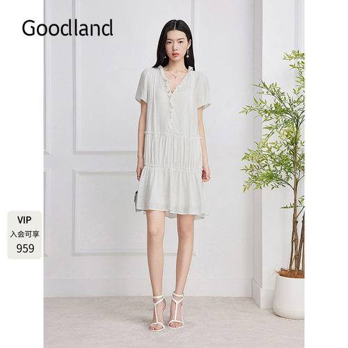 Goodland美地法式花边连衣裙女夏季2026新款浪漫蛋糕裙LC36205300