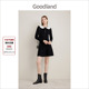 娃娃领收腰假两件针织连衣裙短款 Goodland美地女装 羊毛混纺法式