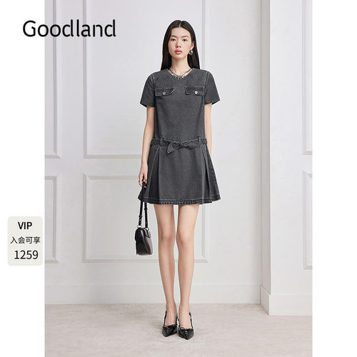 Goodland美地2026夏季新款复古做旧蝴蝶结牛仔裙连衣裙LC36205450