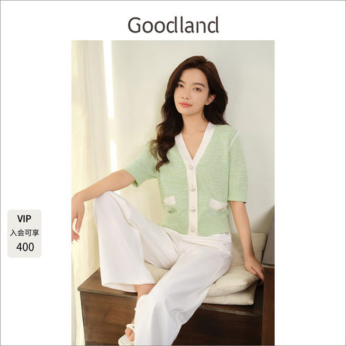 goodland美地撞色短袖针织开衫