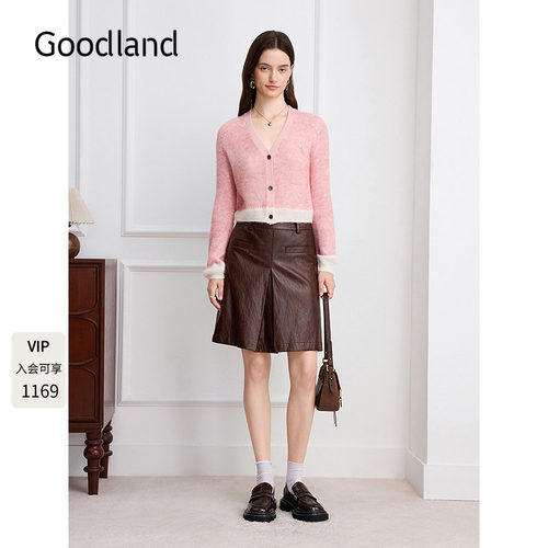 Goodland美地羊毛羊驼毛混纺2026秋季新款撞色针织开衫LC36306160