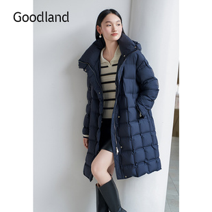 中长款 新款 连帽保暖白鸭绒羽绒服 2024年冬季 Goodland美地女装