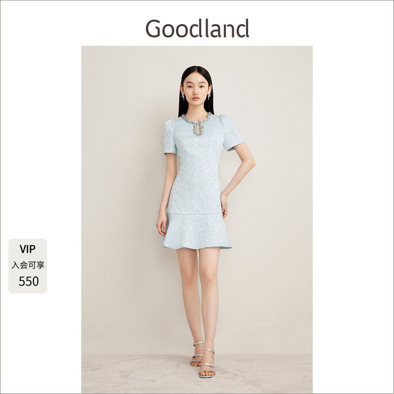 Goodland美地夏季气质名媛风提花缎面感礼服连衣裙短款LC34205740图片